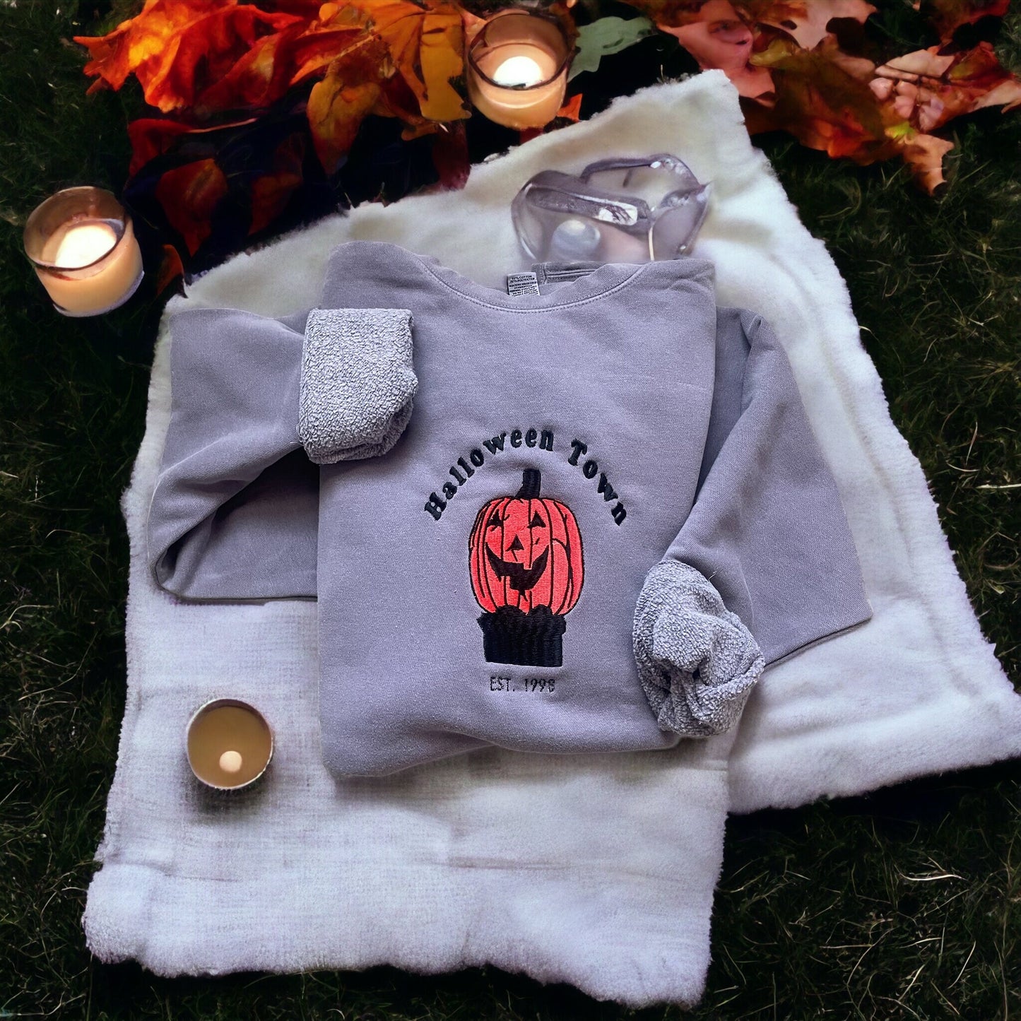 Halloween Town  Embroidered  Crew Neck Sweatshirt