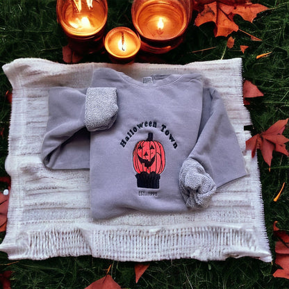 Halloween Town  Embroidered  Crew Neck Sweatshirt